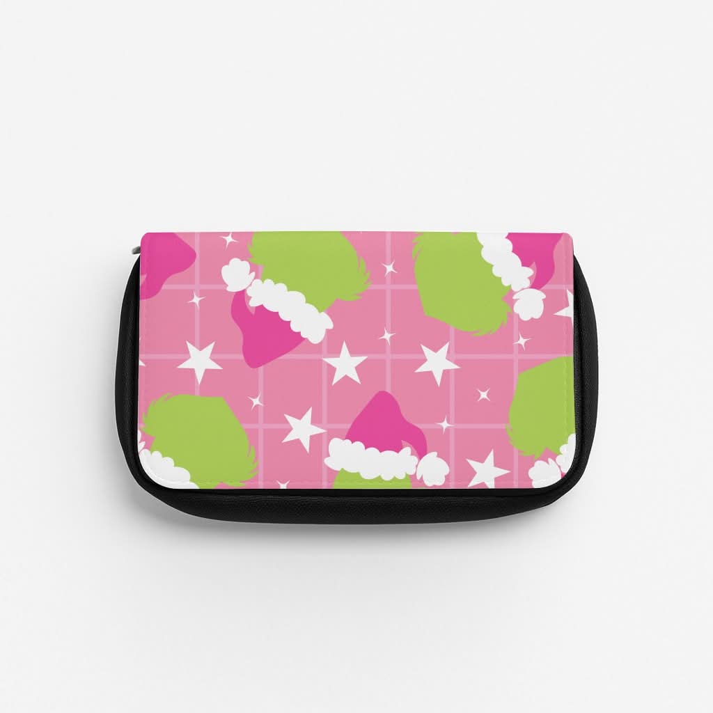 Pink Green Creature Xmas Pattern Pencil Case