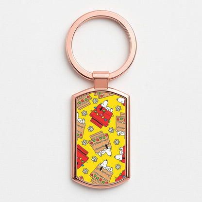 Cartoon Beagle Fairylights And Gingerbead Pattern Rose Gold Keyring