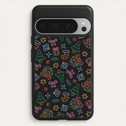 Neon Christmas Icons Pattern I Google Pixel 9 Pro XL Case