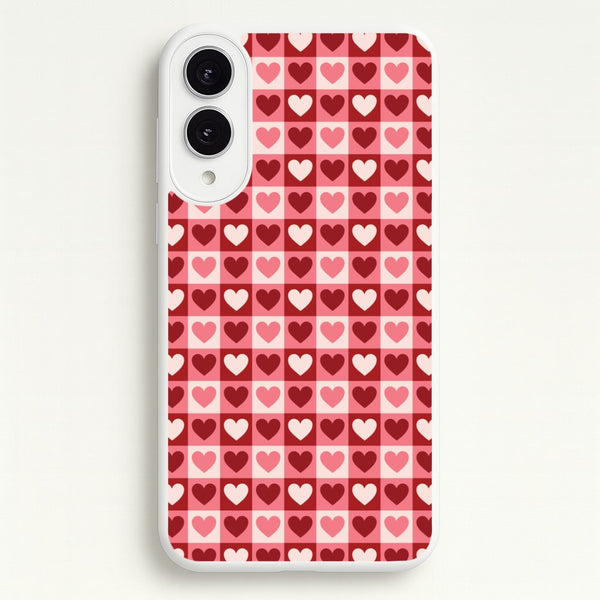 Pink Tartan Love Hearts Pattern Galaxy S25 Edge Case
