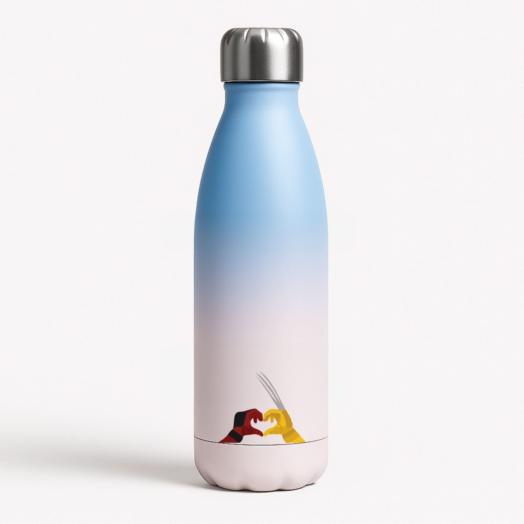 Red And Yellow Heroes Love Heart Blue Water Bottle