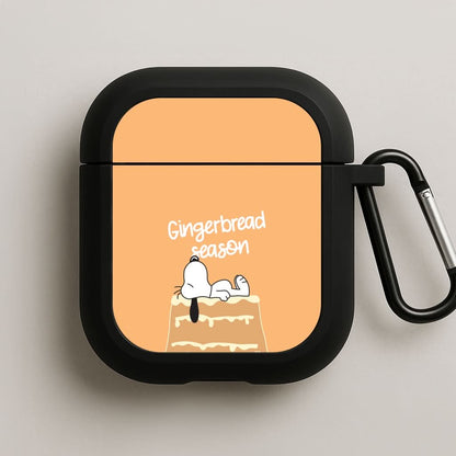 Cartoon Beagle Gingerbread House Black AirPods Case