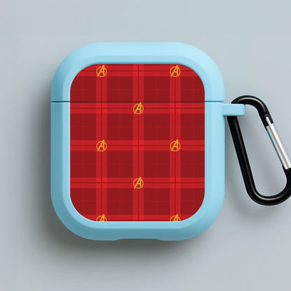 Superhero Team Red Tartan Pattern Blue AirPods Case
