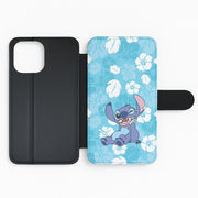 Cute Blue Alien Floral Pattern Flip / Wallet Phone Case 2