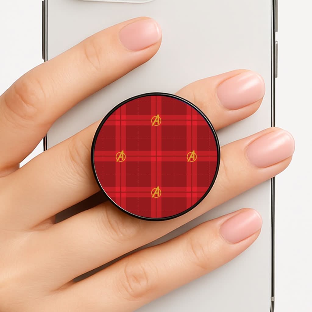Superhero Team Red Tartan Pattern Phone Grip