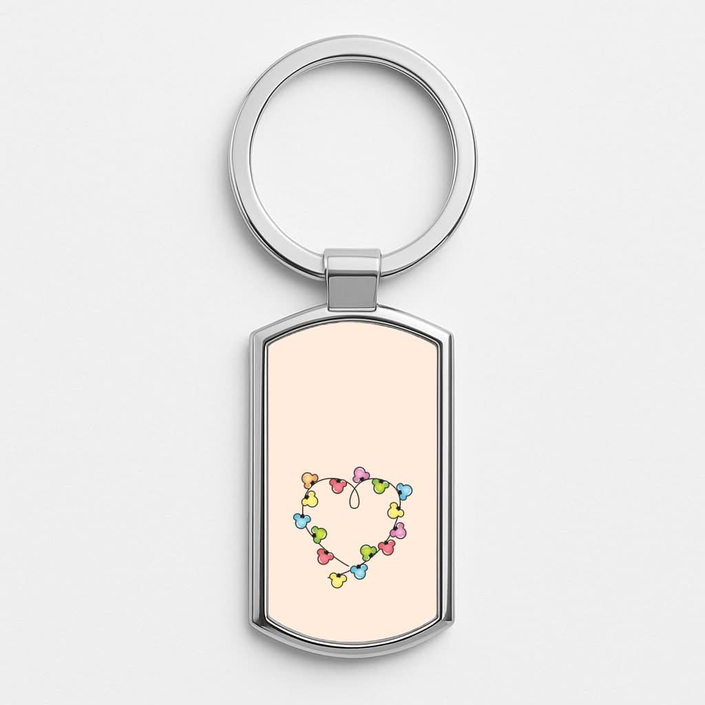 Cartoon Mouse Christmas Fairylights Heart Luxury Keyring