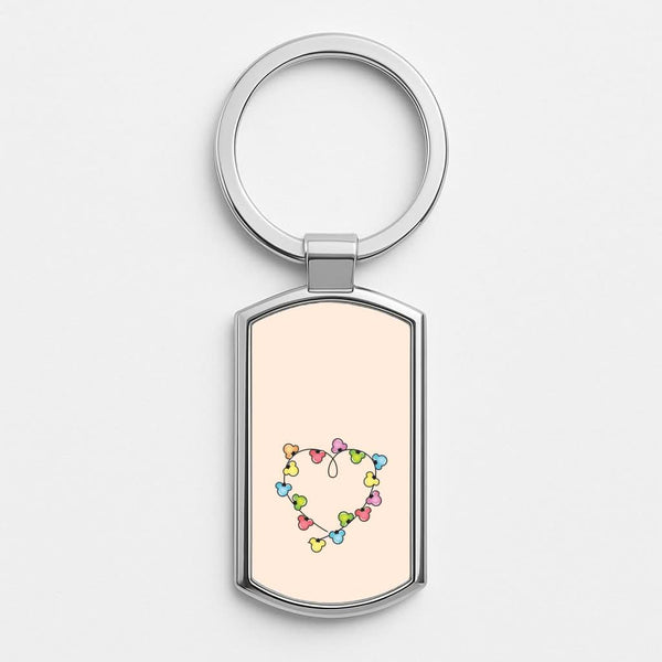 Cartoon Mouse Christmas Fairylights Heart Silver Metal Keyring