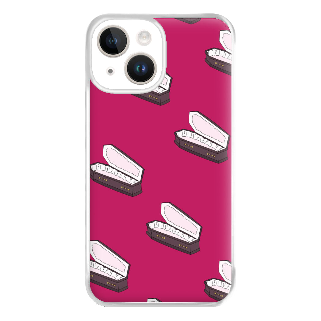 Bright Pink Coffin Pattern iPhone 15 Case