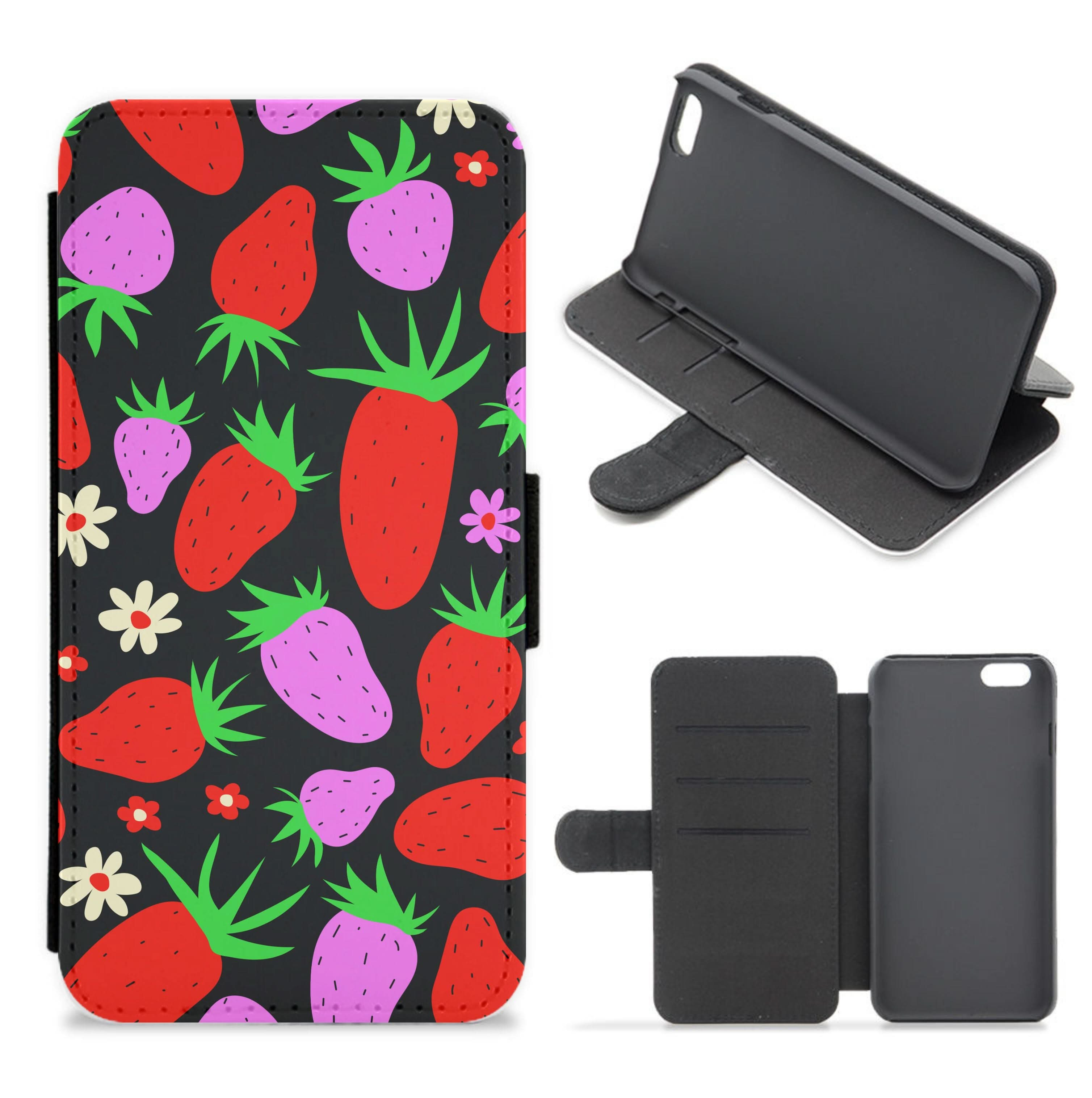 Abstract Strawberries Pattern Flip / Wallet Phone Case