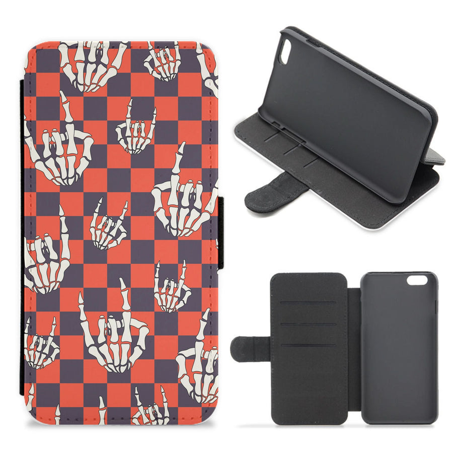 Rock On Skeleton Orange Flip / Wallet Phone Case