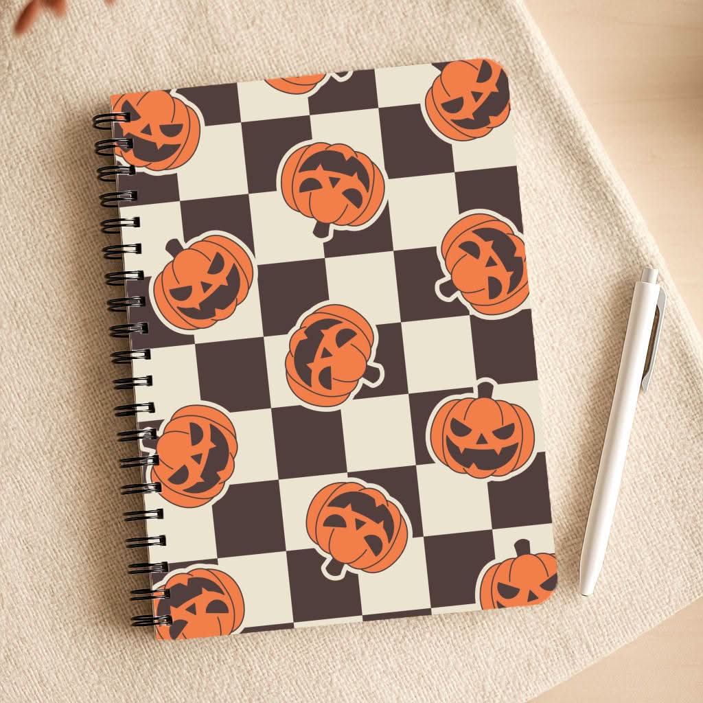 Pumpkin Stickers Checkered Pattern Notepad
