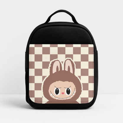 Checkered Cute Brown Monster  Insulated Lunch Bag