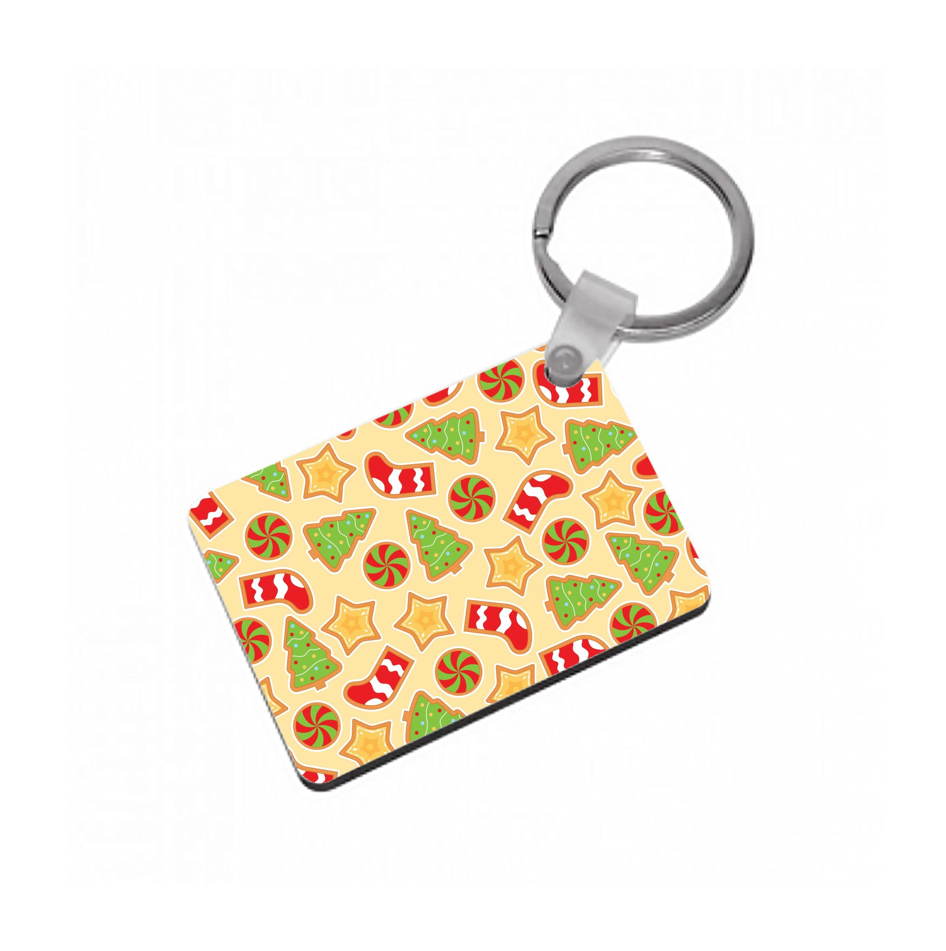 Gingerbread And Stocking Pattern Keyring