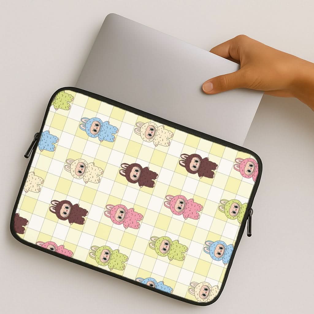 Cute Colourful Monsters Checkered Pattern MacBook Cover
