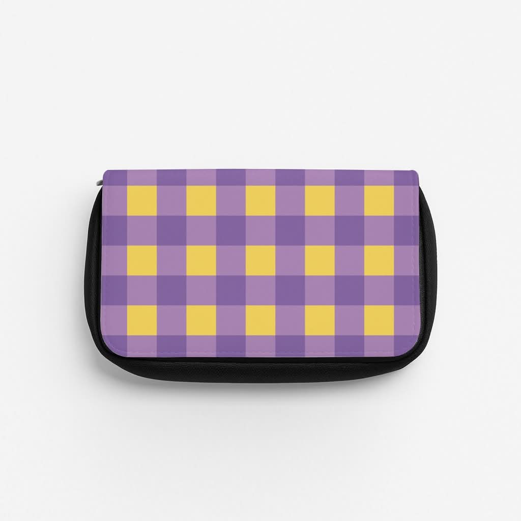 Purple And Yellow Checkered Pattern Pencil Case