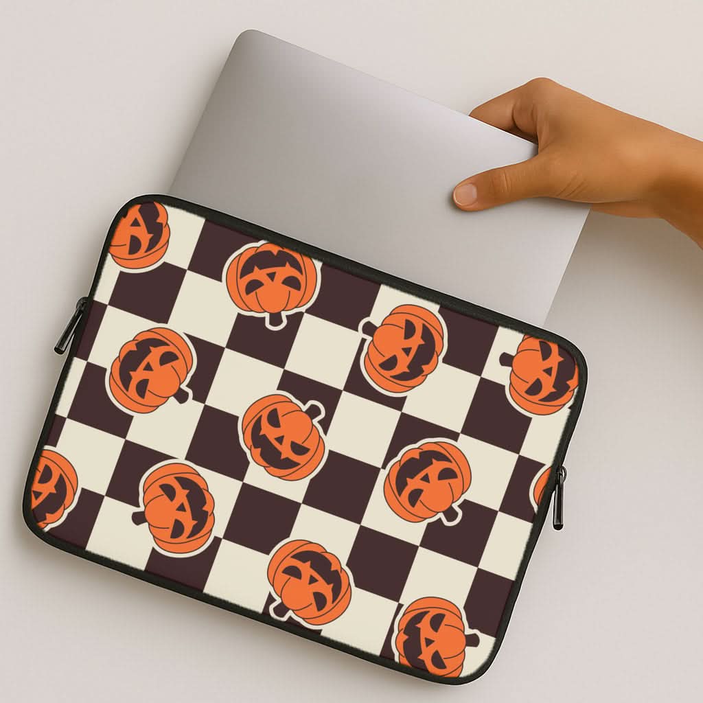 Pumpkin Stickers Checkered Pattern MacBook Cover