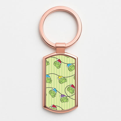 Christmas Frog Plush Fairylights Pattern Rose Gold Keyring