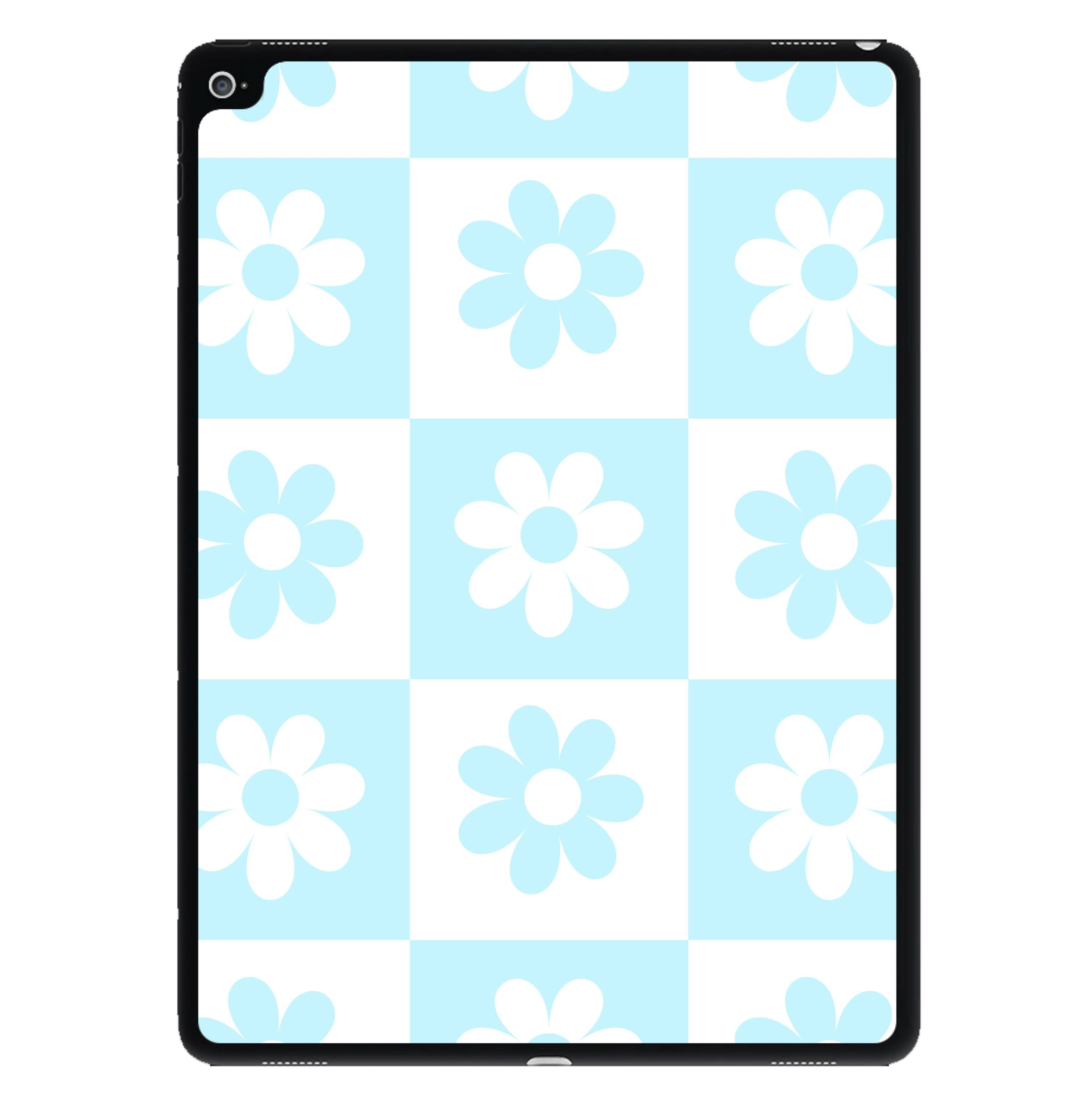 Checkered Flowers Blue iPad Case