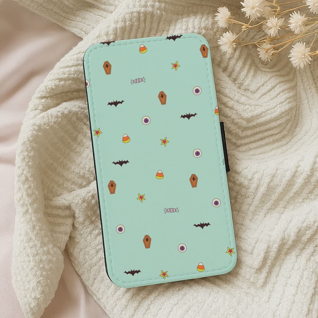 Minature Halloween Cartoons Pattern Leather Phone Case