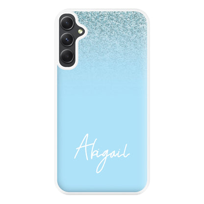 Blue Glitter Personalised Name Galaxy A14 Case