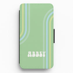 Retro Green Personalised Name Flip / Wallet Phone Case
