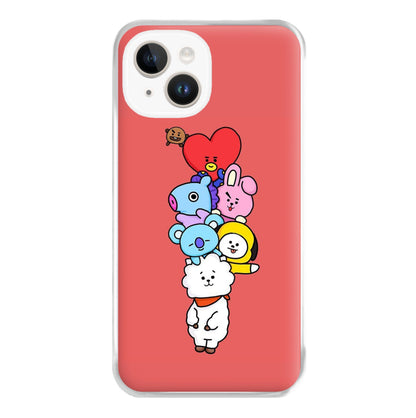 Red BT21 - RJ, Mang, Koya, Chimmy, Cooky, Shooky, Tata - K Pop Phone Case