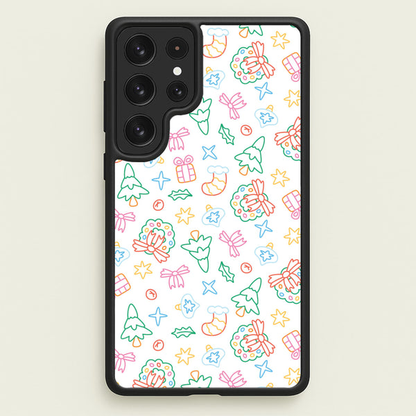 Neon Christmas Icons Pattern II Galaxy S22 Ultra Case