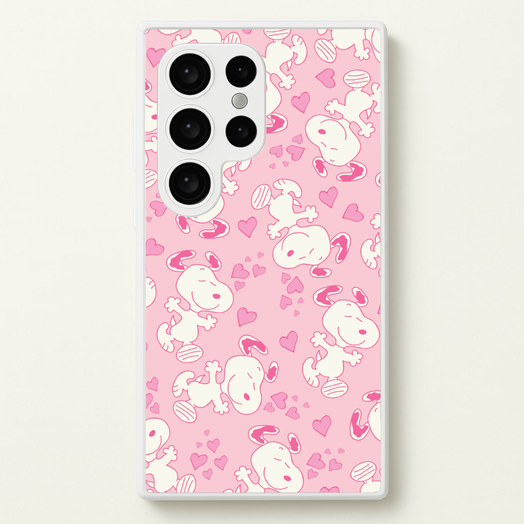 Cartoon Beagle Valentine Hearts Pattern Galaxy S24 Ultra Case