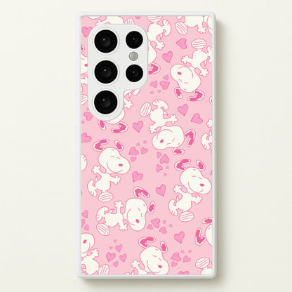 Cartoon Beagle Valentine Hearts Pattern Galaxy S24 Ultra Case