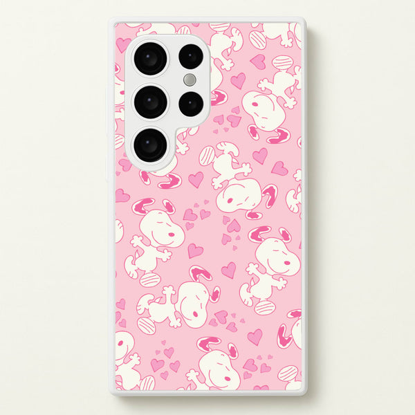 Cartoon Beagle Valentine Hearts Pattern Galaxy S24 Ultra Case