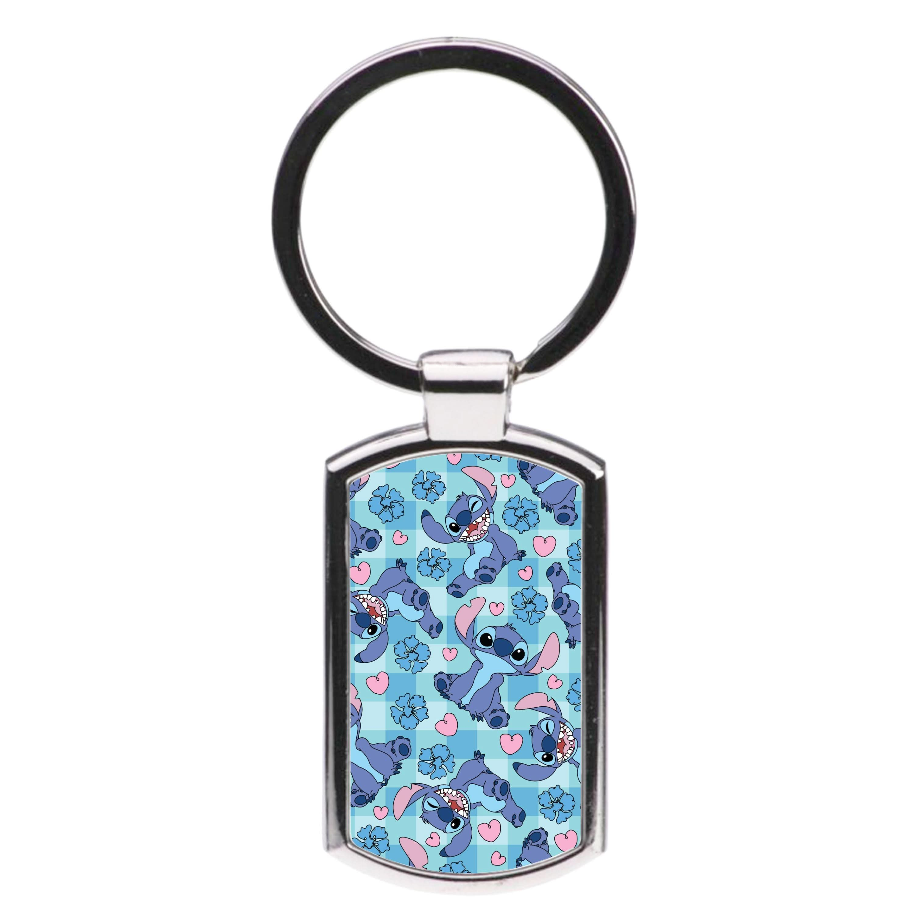 Blue Alien And Hearts Pattern Luxury Keyring