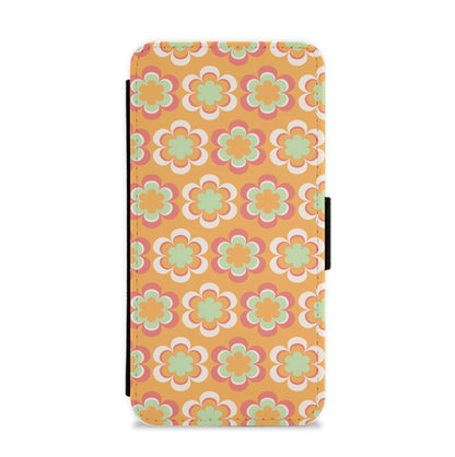 Orange Retro Flowers Pattern Flip / Wallet Phone Case