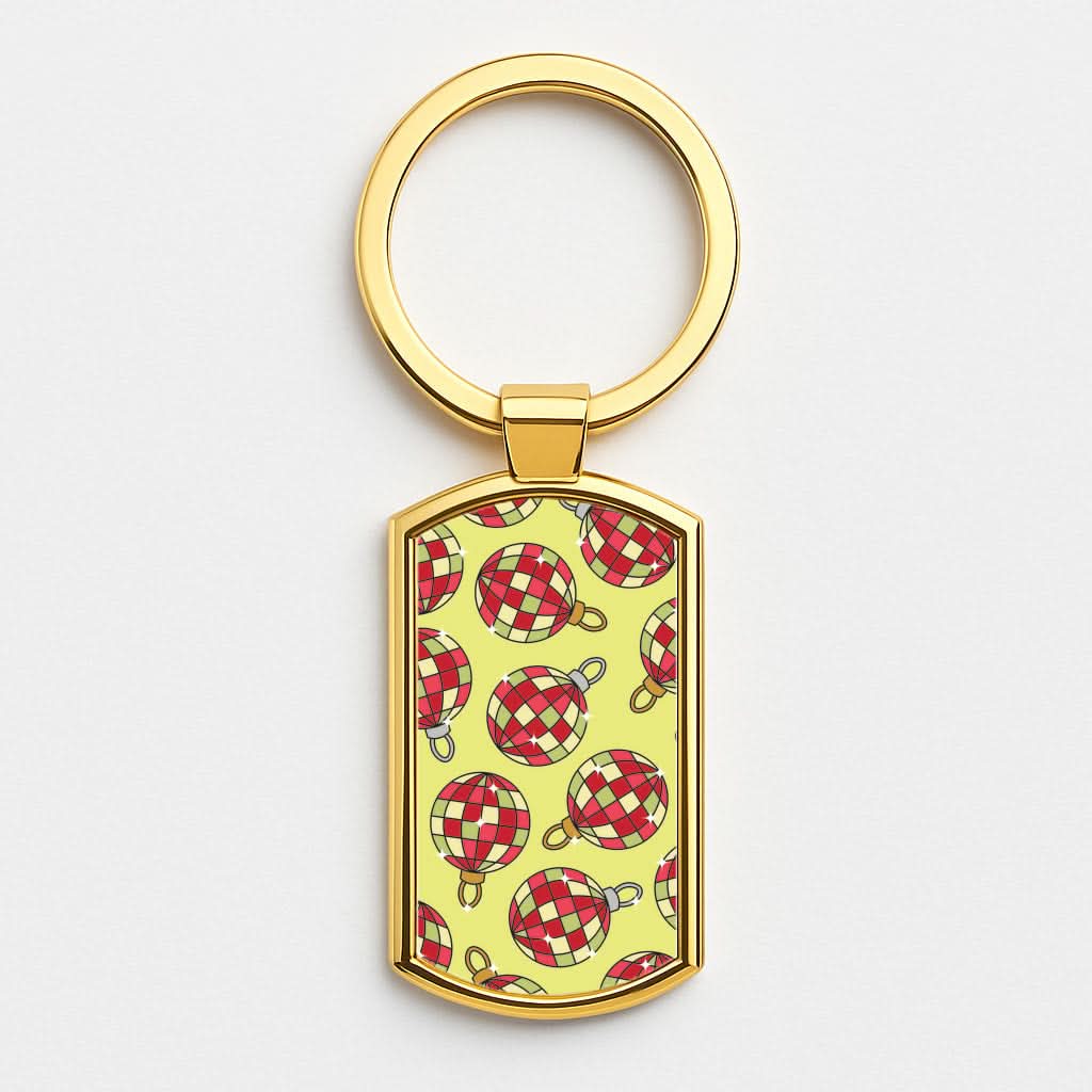 Disco Baubles Pattern Gold Keyring