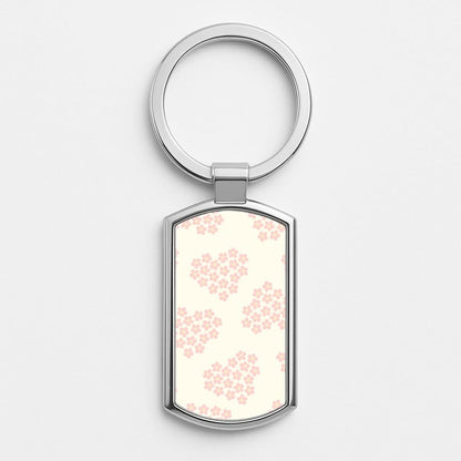 Flower Hearts Pattern Silver Metal Keyring