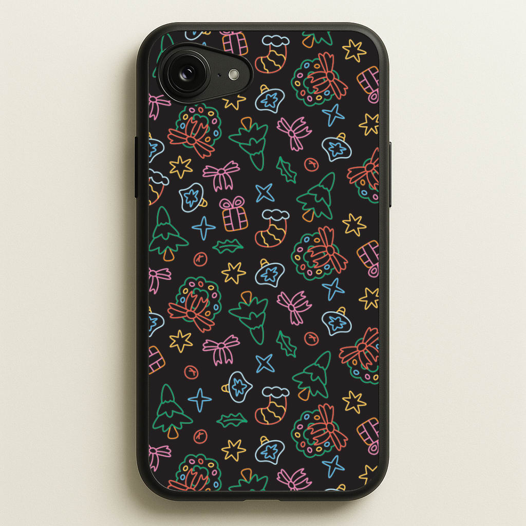 Neon Christmas Icons Pattern I iPhone 16e Case