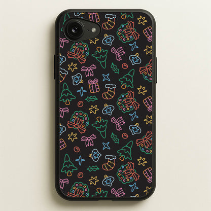 Neon Christmas Icons Pattern I iPhone 16e Case