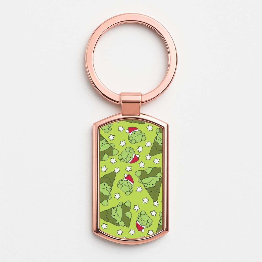 Christmas Frogs And Stars Plush Pattern Rose Gold Keyring