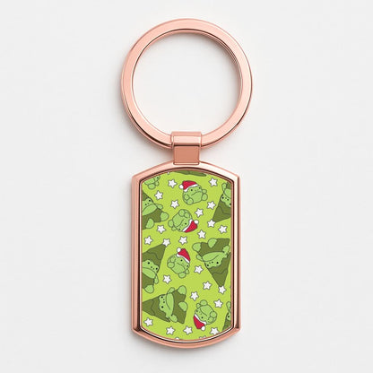 Christmas Frogs And Stars Plush Pattern Rose Gold Keyring