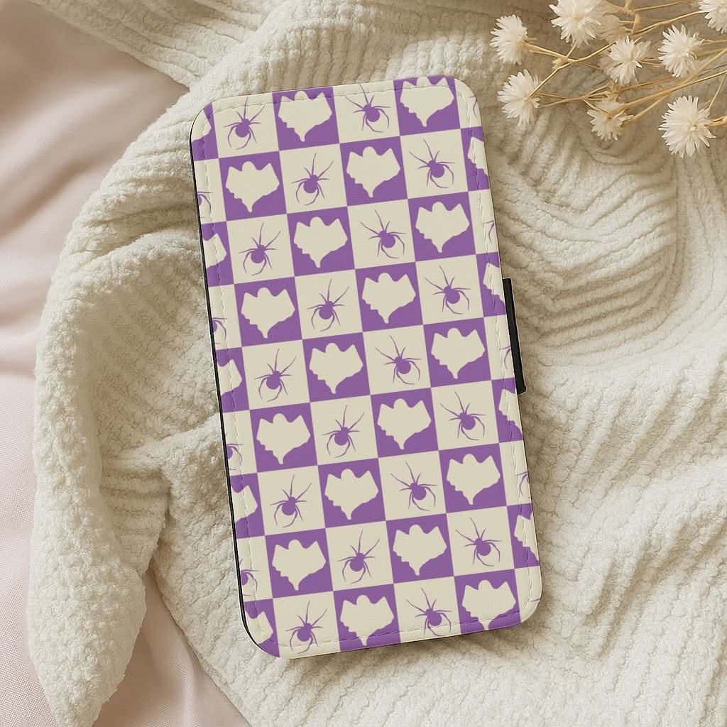 Spiders And Ghosts Checkered Pattern I Leather Phone Case