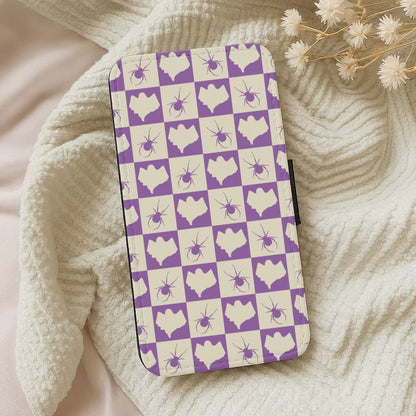 Spiders And Ghosts Checkered Pattern I Leather Phone Case