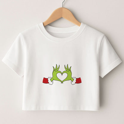 Christmas Green Heart Crop Top