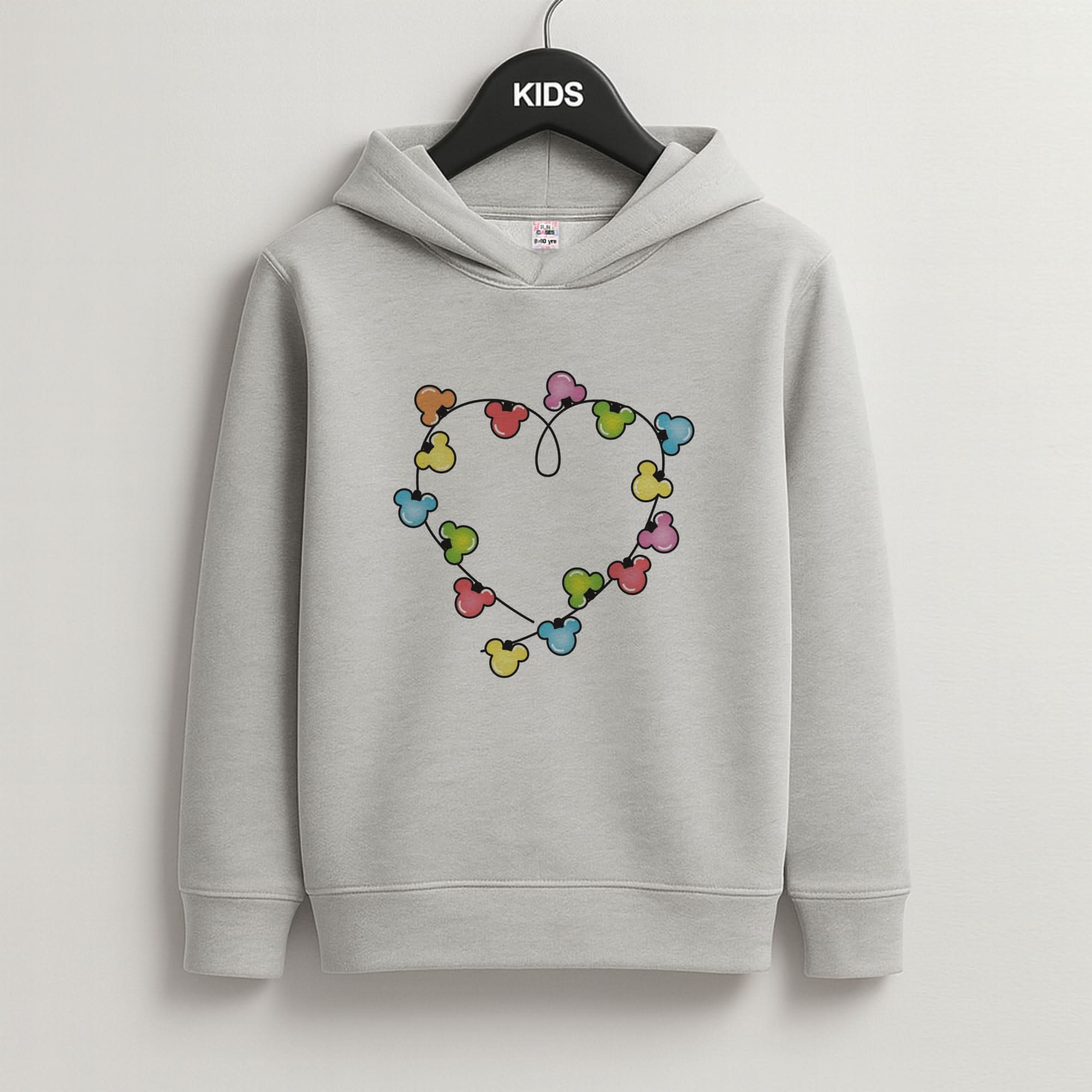 Cartoon Mouse Christmas Fairylights Heart Grey Kids Hoodie