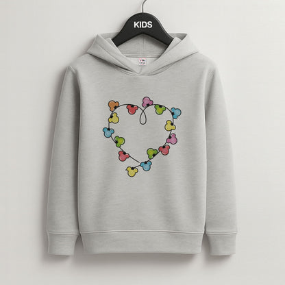 Cartoon Mouse Christmas Fairylights Heart Grey Kids Hoodie