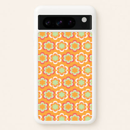 Orange Retro Flowers Pattern  - Abstract Patterns Phone Case for Google Pixel 8 Pro