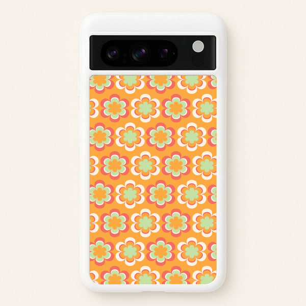 Orange Retro Flowers Pattern  - Abstract Patterns Phone Case for Google Pixel 8 Pro