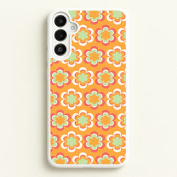 Orange Retro Flowers Pattern  - Abstract Patterns Phone Case for Galaxy A34