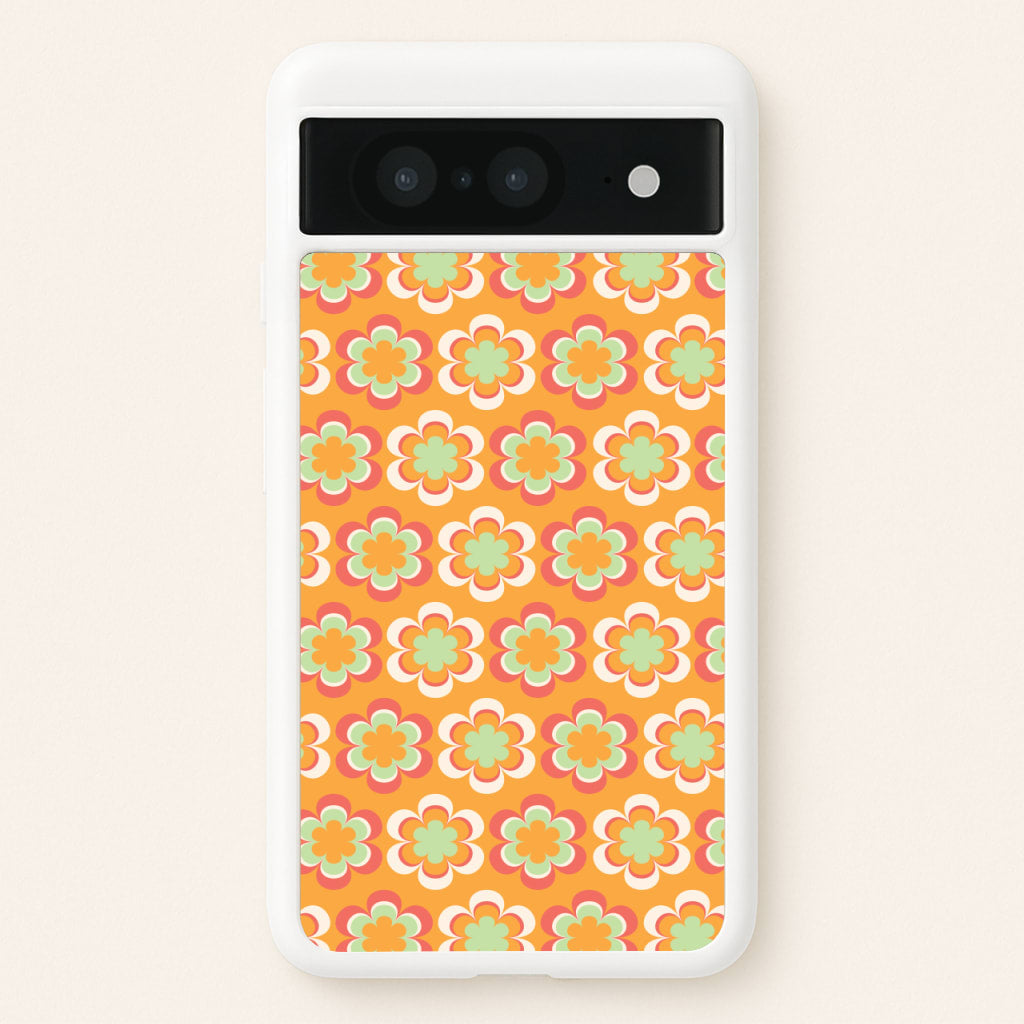 Orange Retro Flowers Pattern  - Abstract Patterns Phone Case for Google Pixel 8