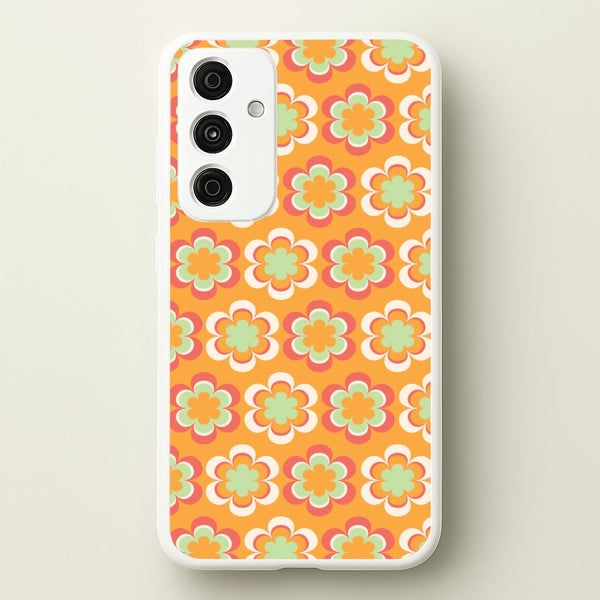 Orange Retro Flowers Pattern  - Abstract Patterns Phone Case for Galaxy A15