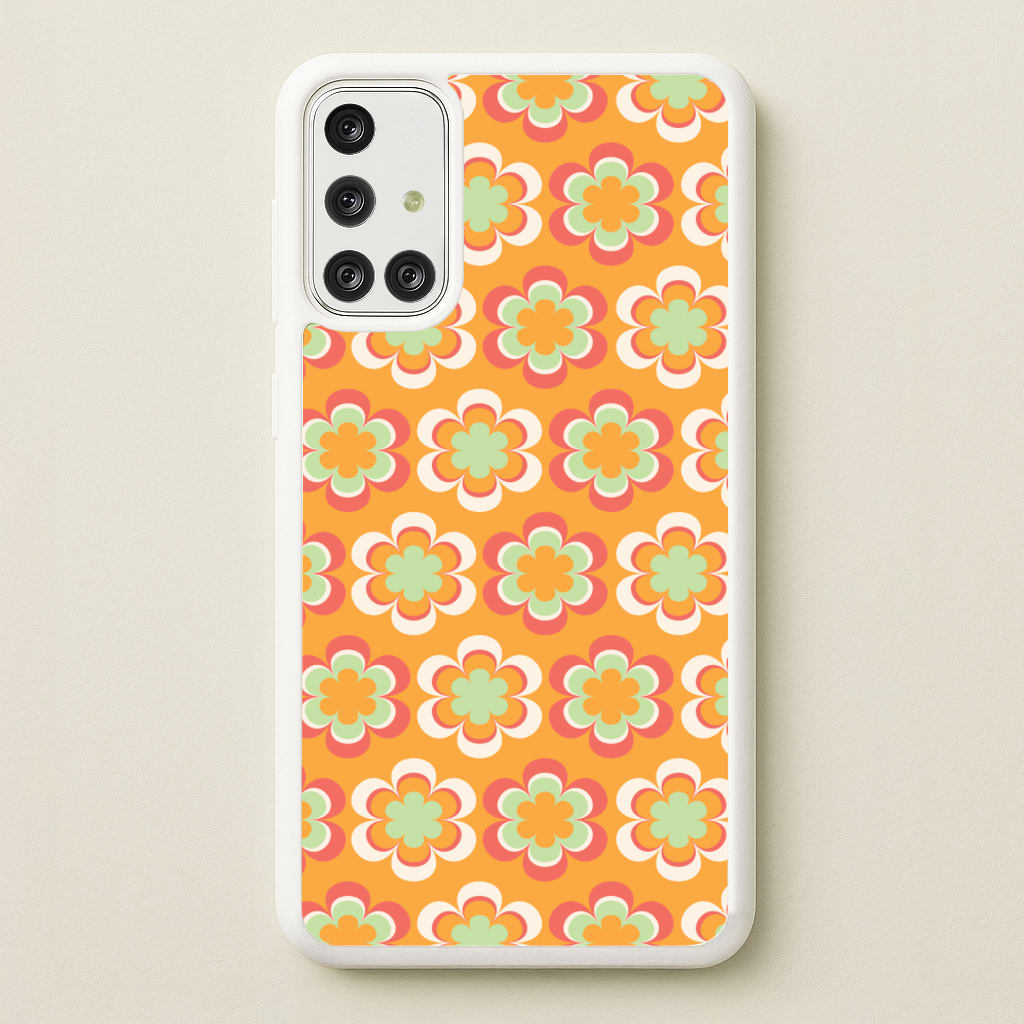 Orange Retro Flowers Pattern  - Abstract Patterns Phone Case for Galaxy A71