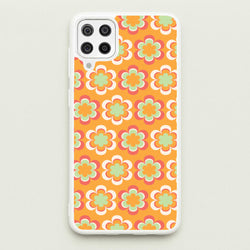 Orange Retro Flowers Pattern  - Abstract Patterns Phone Case for Galaxy A12